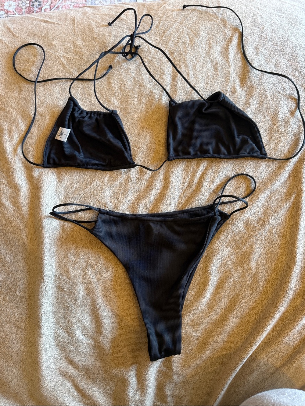 Tiger Mist Black Ribbed String Bikini - Picture 2 of 2